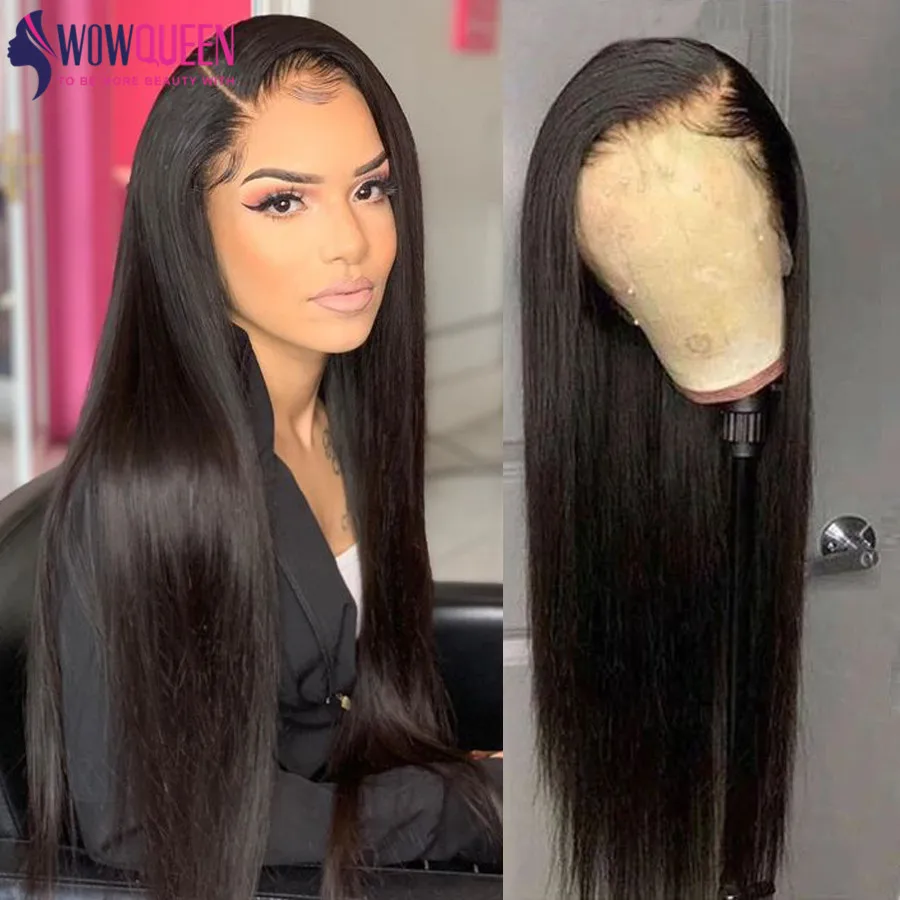 Wig Straight Human-Hair-Wigs Wig-Wowqueen Lace-Front Peruvian Closure Pre-Plucked 30inch