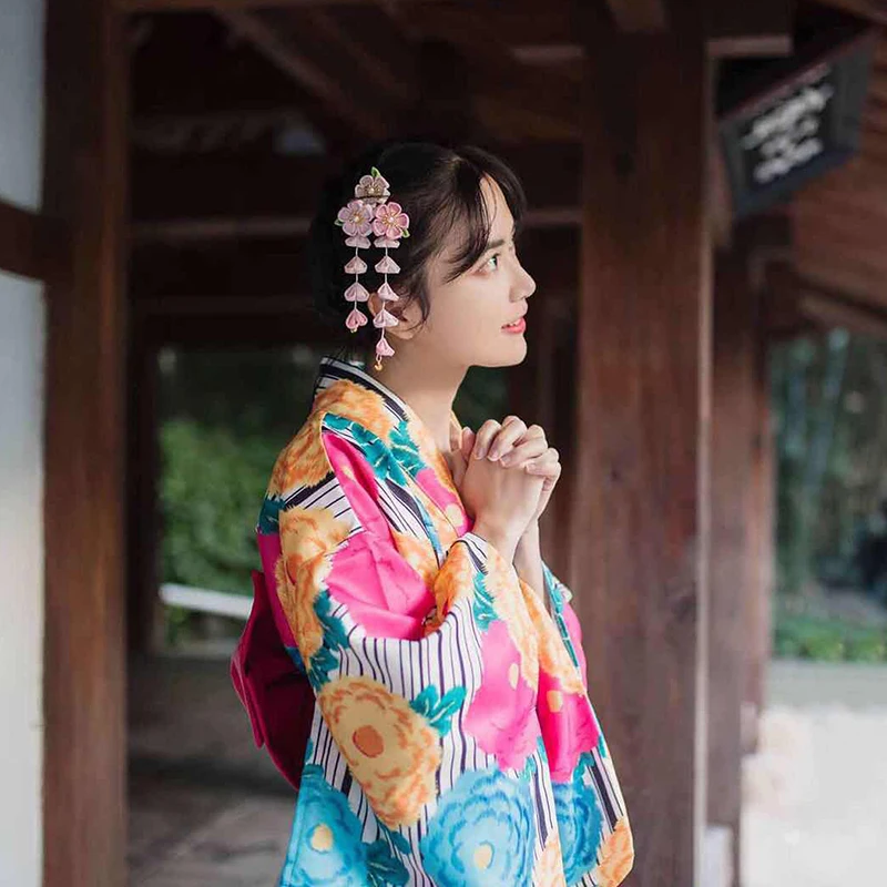 Женская традиционная юката японское кимоно халат фотография платье Косплей Костюм цветочный принт винтажная одежда