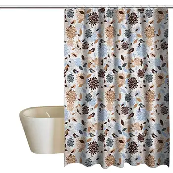 

Earth Tones Extra Wide Shower Curtain Tropical Flourishing Hydrangea Flowers in Abstract Style Skinny Stems with Leaves Durable