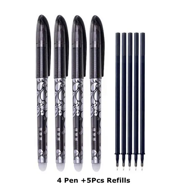 Erasable Pen Set 0.5mm Needle Bullet Tip Gel Ink Pens Refills Rods write erase Washable Handle for School Office Supplies 4 pen 5 refills D
