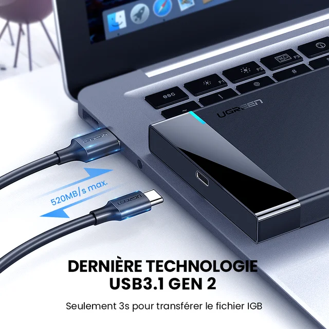 Boîtier pour disque dur SATA 2.5 vers USB 3.0, pour SSD, type C 3.1 2