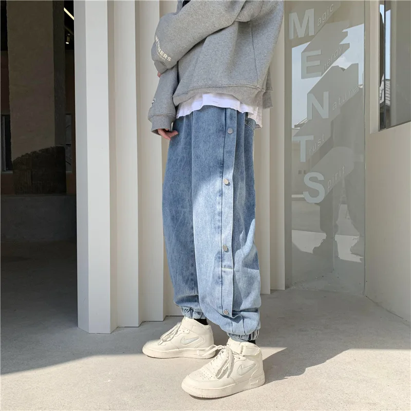 ICCLEK 2021 Fall Pants Straight Jeans Fall Loose Casual Pants Fall Winter Wide-Leg Long Pants Black Jeans Men  Punk Pants