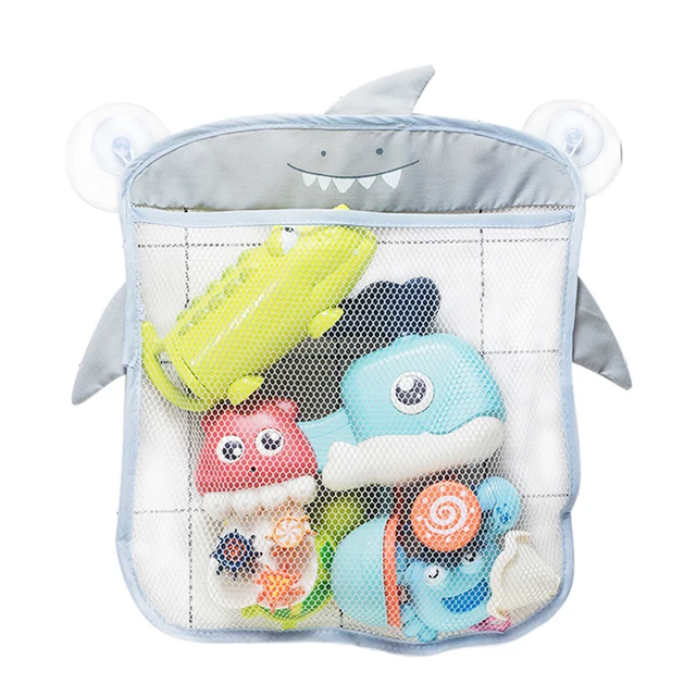 Baby Bath Toys Cute Duck Frog Mesh Net Toy Storage Bag Strong Suction Cups Bath Game Bag Bathroom Organizer Water Toys for Kids Gray
