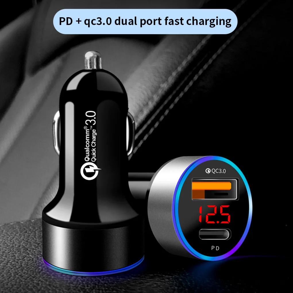 

36W USB Type-c Car Charger for Phone Tablet Vehicle Charging Adapter with LED Display for Iphone 12 pro/Xiaomi/Samsung/Huawei