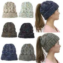 Новинка, женская, мужская, модная, Вязанная, конский хвост, теплая шапка, Свернутый Край, цветная, универсальная, Вязанная, регулируемая, шерстяная, пуловер, шапка, подарок