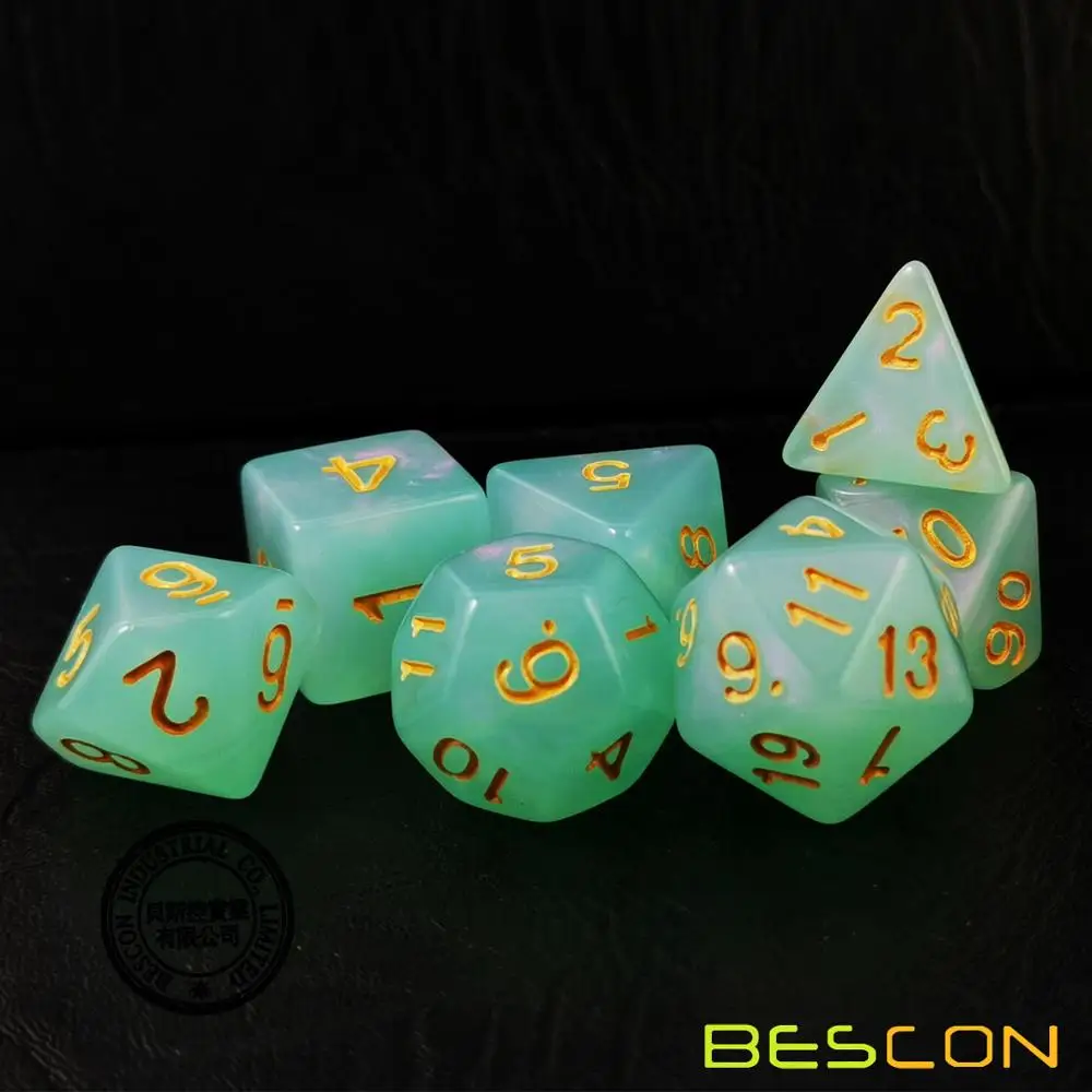 Bescon Moonstone Dice Set, Bescon Polyhedral RPG Dice Set Moonstone Effect Peacock Blue, Turquoise, Purple Pearl