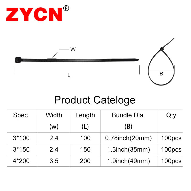 Plastic Cable Tie Self-Locking Black Set 3*100 3*150 4*200mm Wraps Ring Loop Nylon Wire Zip Industrial Fasteners 300pcs ZYCN cable ties,nylon cable ties,cable tie,nylon zip ties