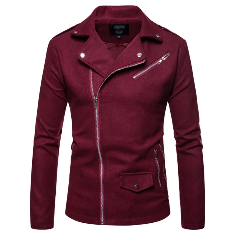 

Idopy Winter Autumn Design Motorcycle Jacket Men Casual Zippers Woolen Jackets Male Zipper Tops Outwear Fashion Biker Jacket