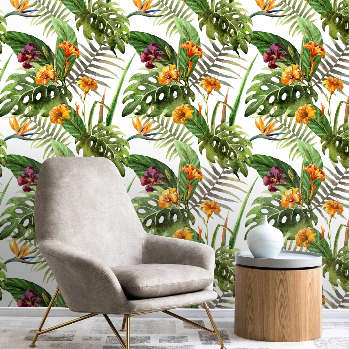 Tropical Plants Floral Pattern Wallpaper Thicken Waterproof Self-Adhesive Wall Contact Paper for Furniture Renovation Film