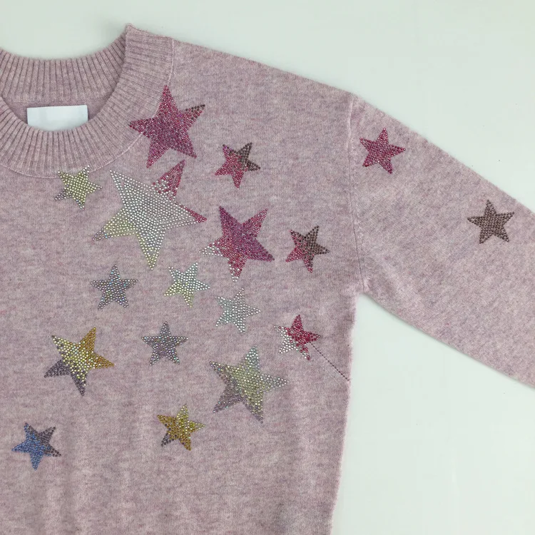 Women Sweater Winter Niche Hot Diamond Star Knit Long Sleeve Round Neck Cashmere Loose Female Sweater