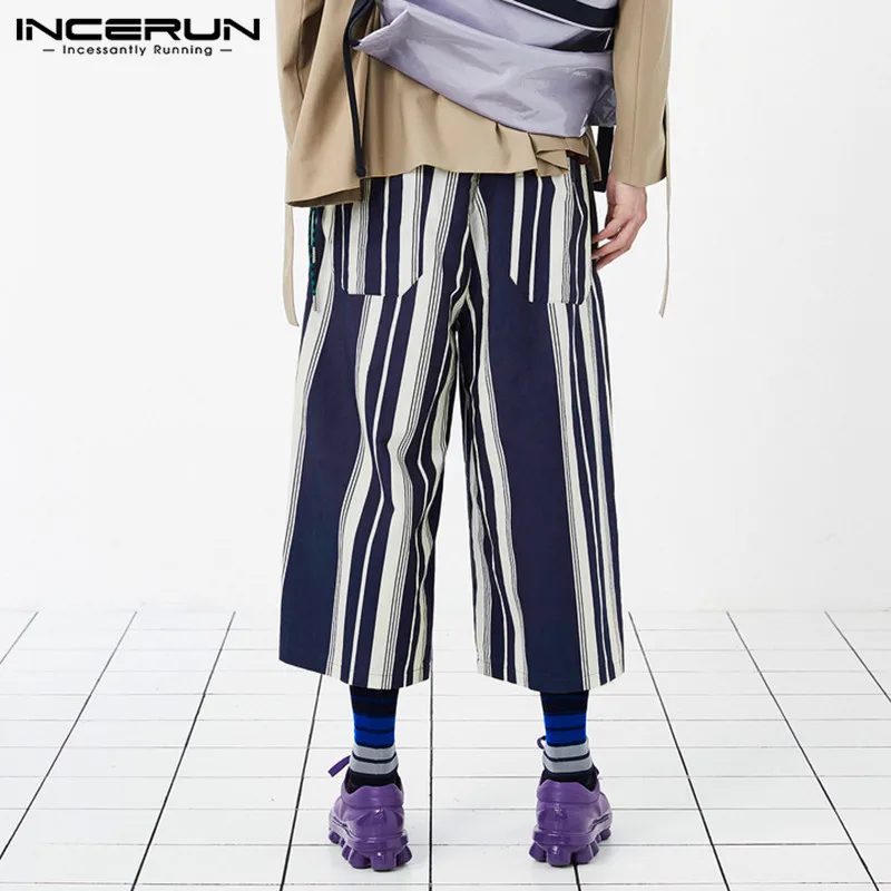 Винтажные мужские широкие брюки с эластичной резинкой на талии хип-хоп высокие уличные повседневные штаны джоггеры свободные стильные брюки мужские INCERUN S-5XL