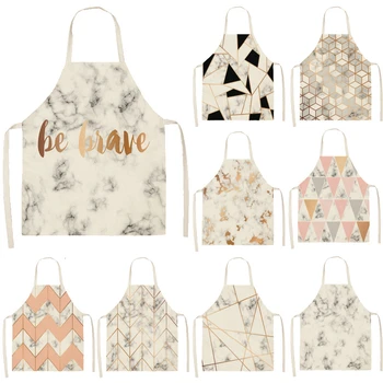 

Cotton Linen Kitchen Apron Printed Pinafore Brief Marble Geometric Pattern Women Home Cooking Baking Waist Bib 53*65cm WQL0150