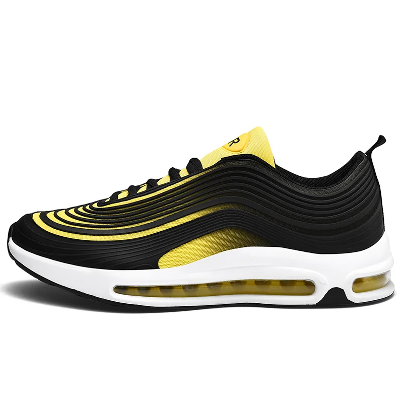 Брендовая спортивная обувь для мужчин Сникеры на воздушной подушке Музыка Ритм бег уличная спортивная обувь zapatillas hombre Deportiva - Цвет: 97Black Yellow
