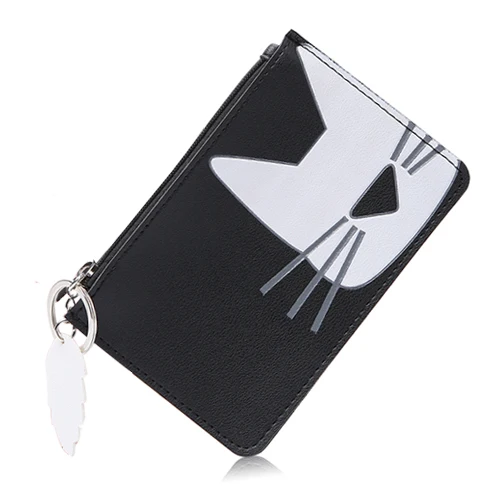 JANE'S Кожаный Модный женский брелок-Кошелек для монет, маленький кошелек, клатч для карт, купюр, наличные сумки, Carteira Feminina - Цвет: cat black