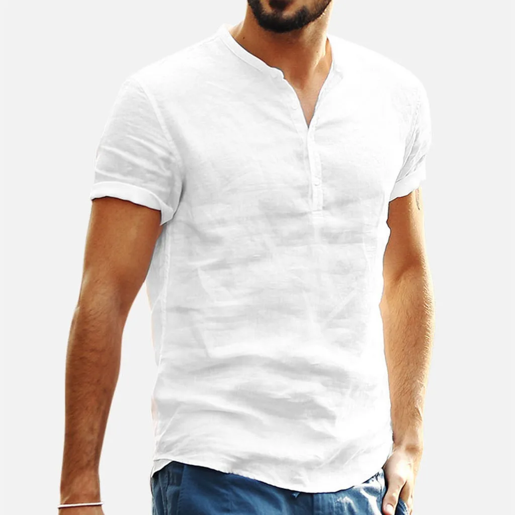 Men's Baggy Cotton Linen Soid Color Short Sleeve Retro T Shirts Tops Men's Casual Durable Shirt 3.25 Men's Baggy Cotton Linen Soid Color Short Sleeve Retro T Shirts Tops Men's Casual Durable Shirt 3.25