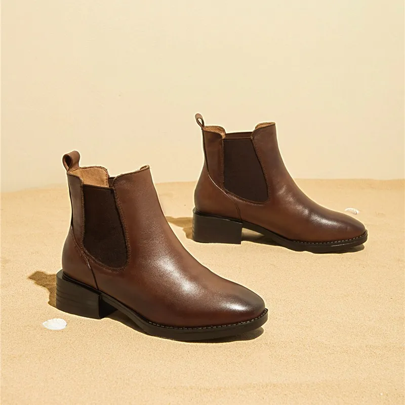 Chelsea Boots Women Genuine Leather 2020 Spring New British Style Fashion Short Boots Women Retro Ladies Martin Boots