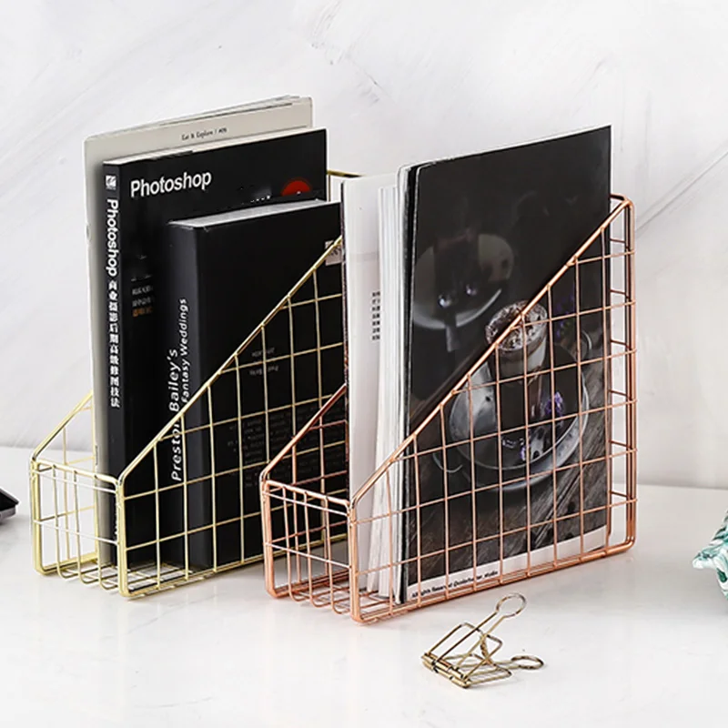 

Rose Gold Electroplated Iron Book Holder Desktop Shelf File Magazine Book Stand Office Home Stationery Organizer Holder