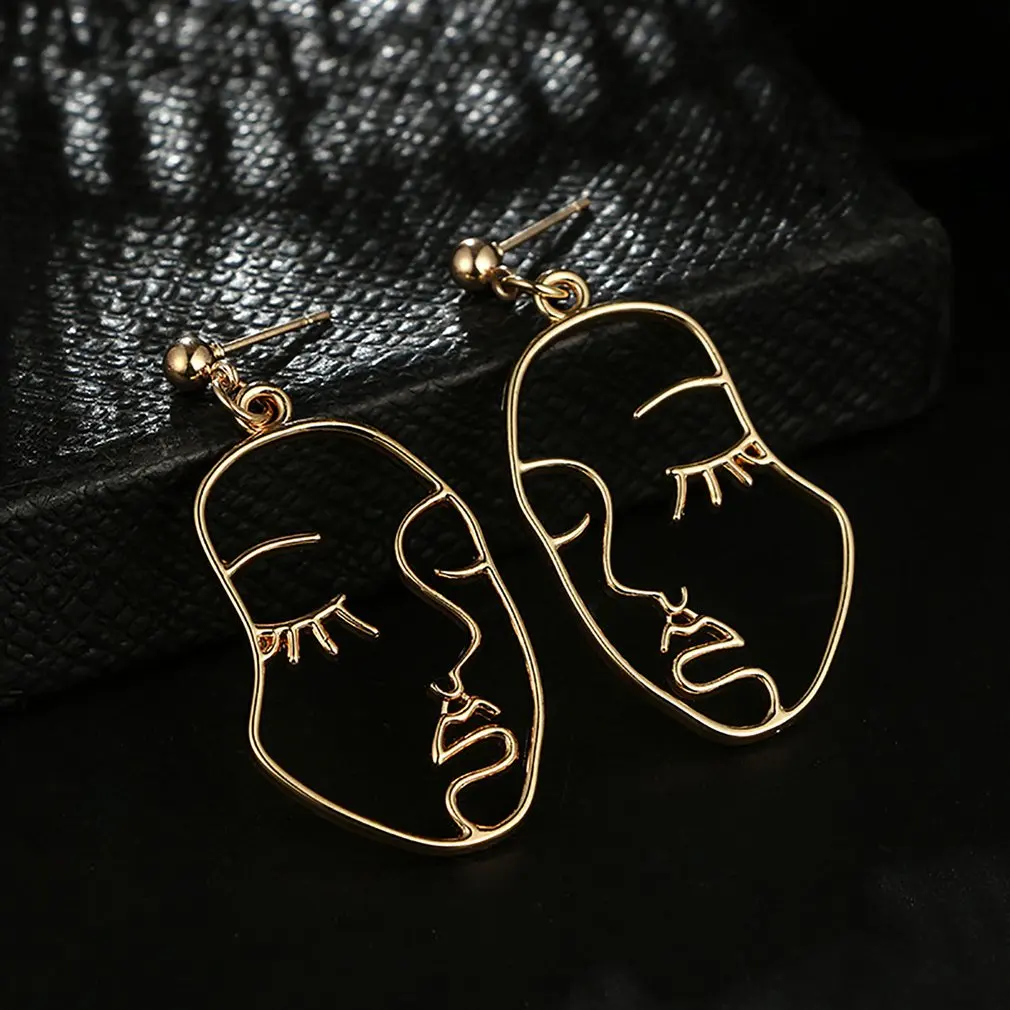 Abstract Hollow Out Face Dangle Earring Unique Design Girls Statement Long Drop Earrings Jewelry Earrings boucles d'oreilles Hot