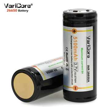 

Genuine 3PCS VariCore Protection 26650 5100mAh 3.7V Li-lon Rechargeable Battery with PCB 8A 3.6V Power batteries for Flashlight