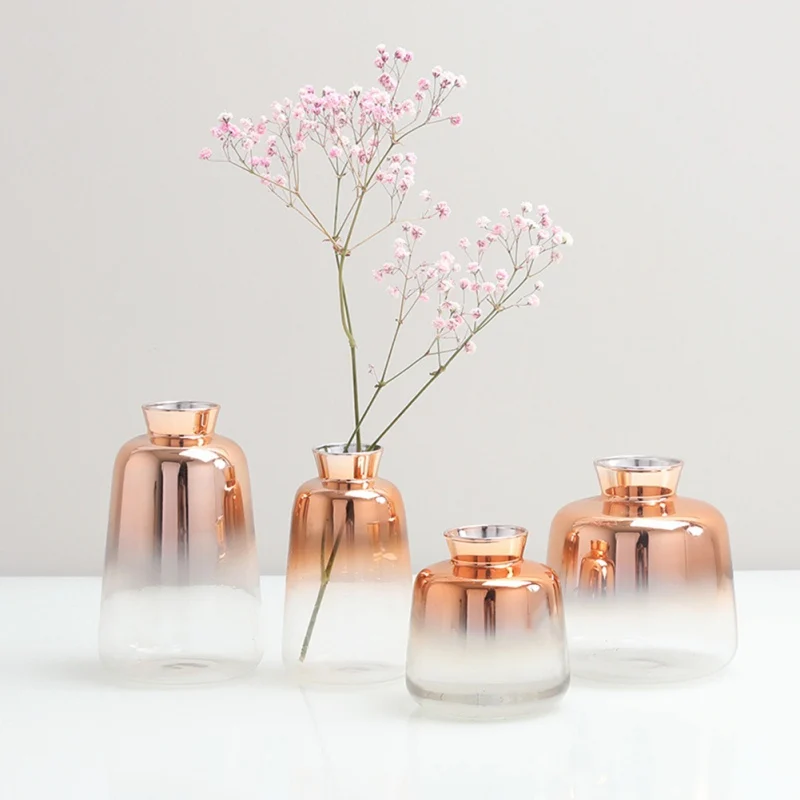 Стеклянная ваза в скандинавском стиле с гальваническим покрытием, Золотая ваза, стеклянные цветочные вазы для домашнего декора, сушеная Цветочная бутылка, украшение для бара, ресторана