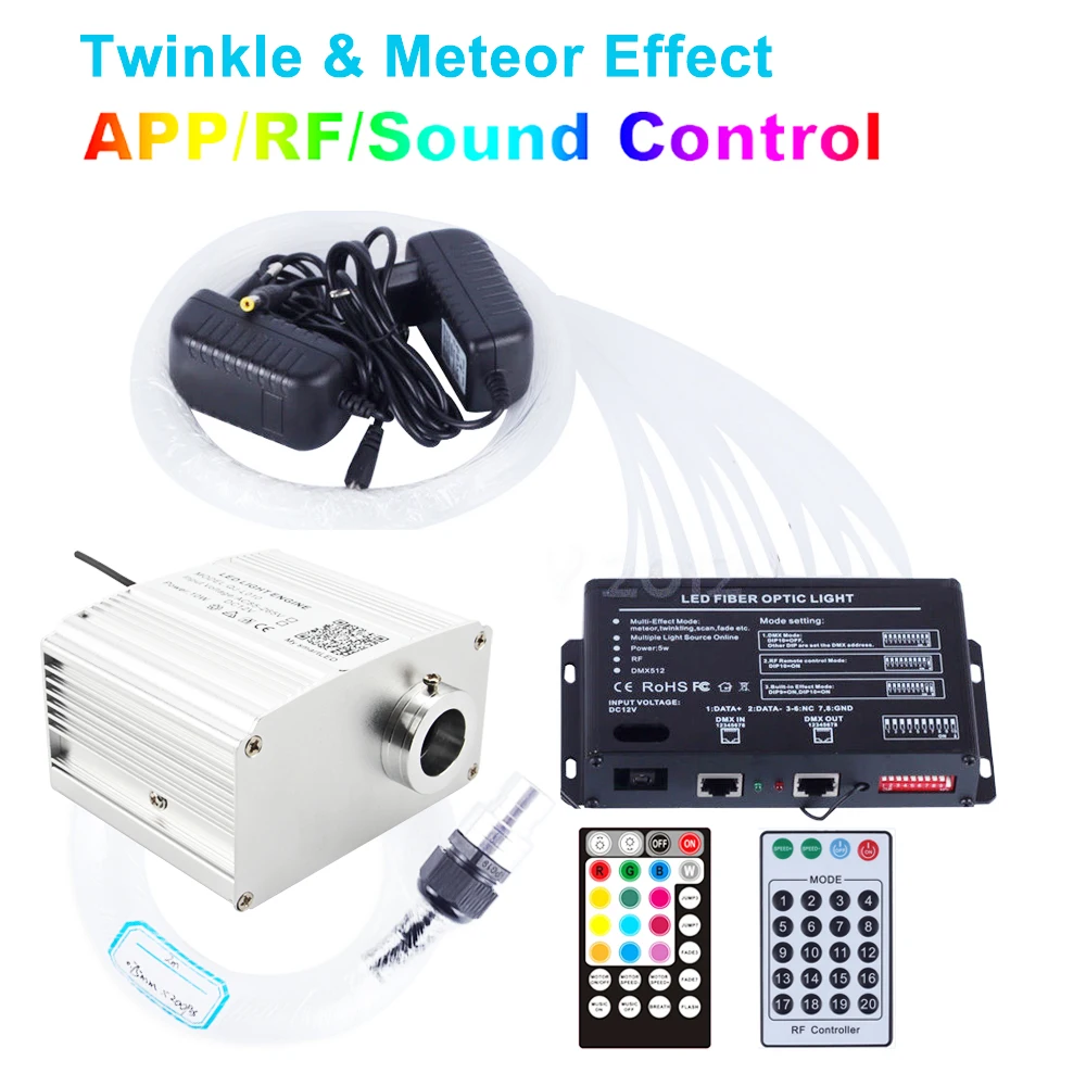 Музыкальный контроль светодиодный волоконно-оптический свет Bluetooth APP TWINKLE 10 Вт потолочные светильники комплект Стрельба двигатель Метеор эффект рождественские огни