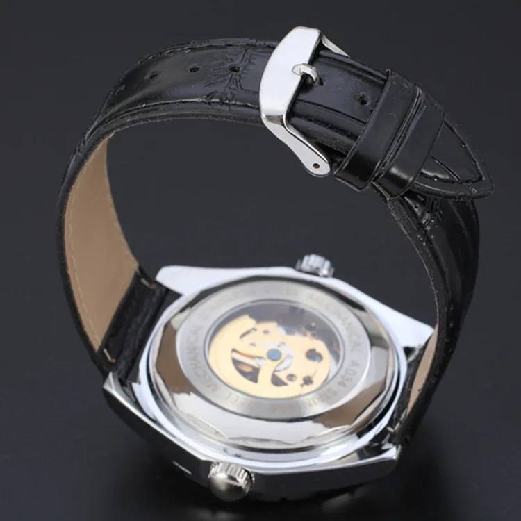 JARAGAR Модные Спортивные Повседневные Мужские механические наручные часы персонализированные креативный полый дизайн кожаные механические часы с ремешком