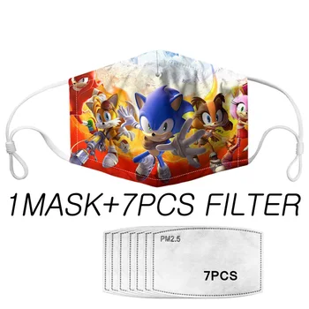 

Face Mouth Mask 7 Anti Haze PM2.5 Filter Reusable Comfortable Masks Germ Protection Print Kids Cool Anime Sonics
