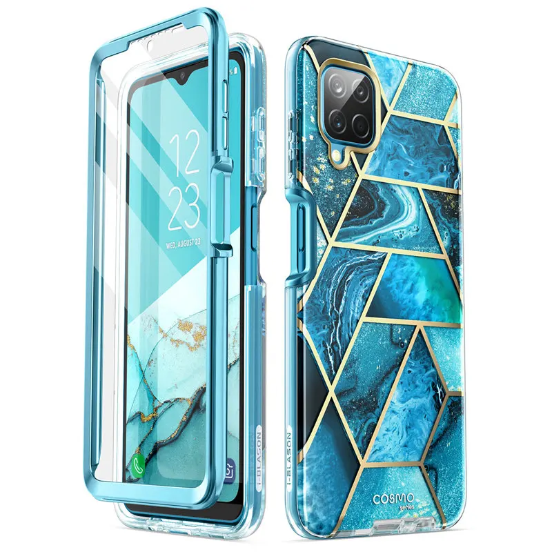 For Samsung Galaxy A12 Case (2020 Release) I-BLASON Cosmo Full-Body Marble Case Rugged Cover WITH Built-in Screen Protector