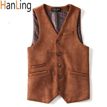 Men's Vest Business  Vest Men's Self-Cultivation Retro   Wedding Suede Brand Men's Brown Vest