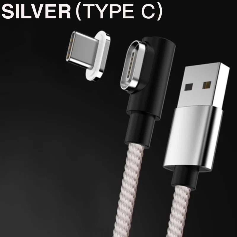 Магнитный кабель USB C Micro usb type C кабель для быстрой зарядки 90 градусов l-линия Micro USB зарядное устройство для samsung huawei Xiaomi iPhone - Цвет: For Type-C Silver