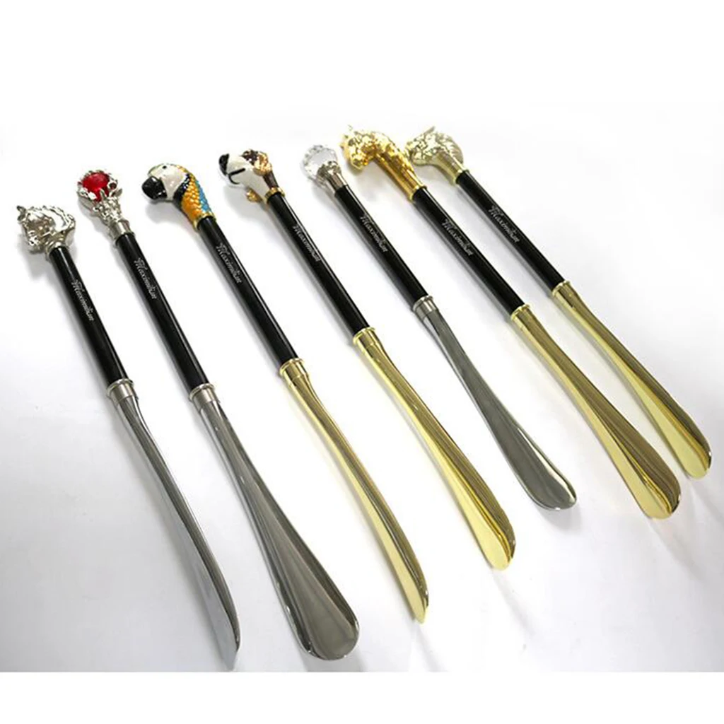 Long Metal Shoe Horn with Schima Wood Handle Solid Brass Animal Horse Head Long handle luxurious metal shoe horn Accessory Long Metal Shoe Horn with Schima Wood Handle Solid Brass Animal Horse Head Long handle luxurious metal shoe horn Accessory