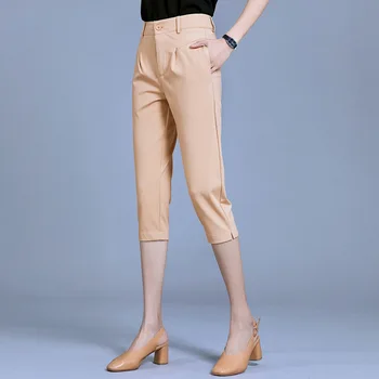 

Plus Size Women Cool Pants Summer High Waist Loose Casual Black Harem Pants Women's Pocket Knee-length pants XXXXL