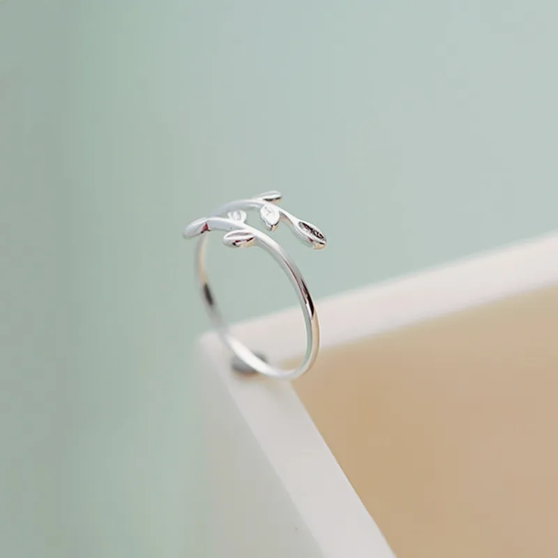 ANENJERY, нежные серебряные кольца в виде листа, 925 пробы, серебряная ветка, кольцо для женщин, ювелирные изделия,, S-R520
