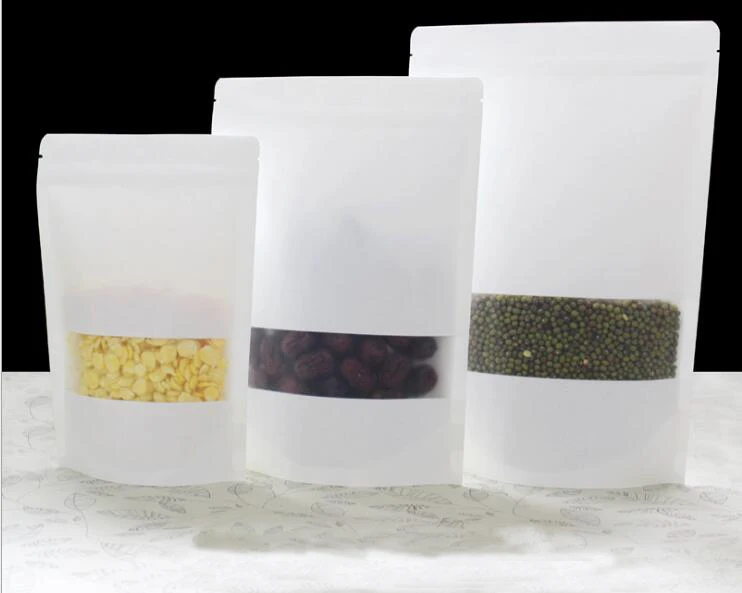

15*22+4cm 50pcs white Scrub kraft paper bags stand up Zipper/zip lock packaging bag with window for Food/Tea/Nut/Coffee