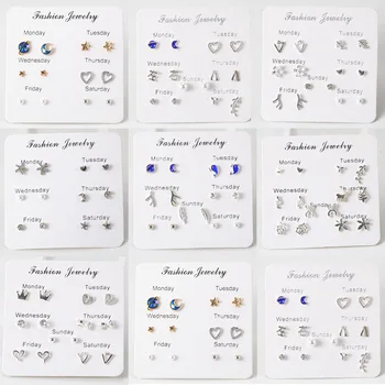 

Korean version of the small whale planet moon triangle flower branches stars pearl maple leaf notes set earrings