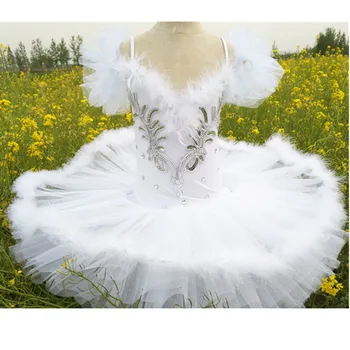 

2020 New Children professional ballet dancer in the form of pancakes white Swan Lake Ballet suit girl wearing ballet skirts