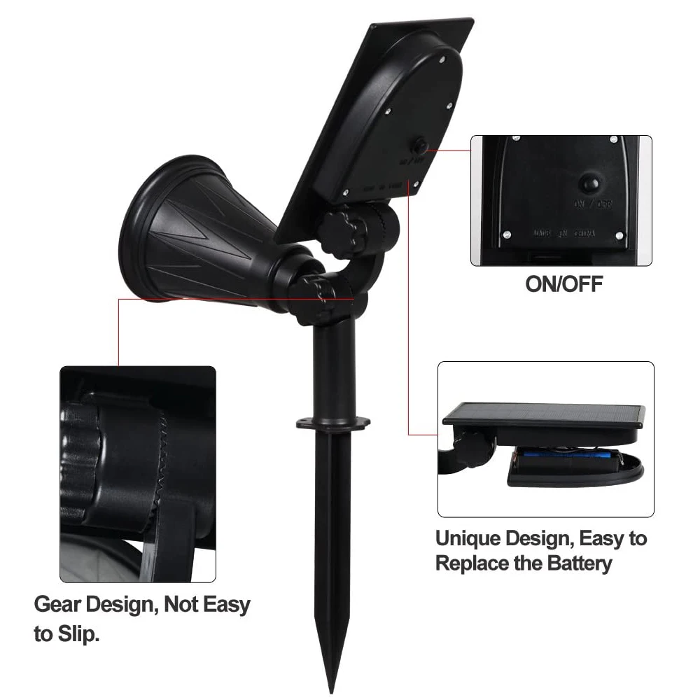 Enhanced Solar Powered LED Spotlight - Adjustable Outdoor IP65 Waterproof Landscape Light