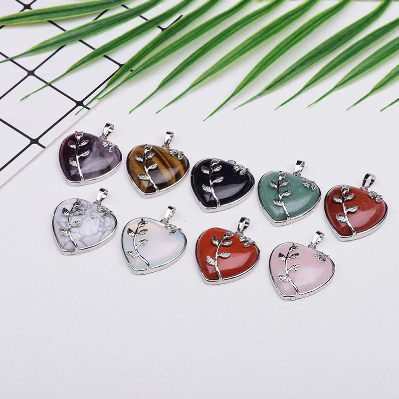 

Natural Stone Crystal Heart Pendant Rose Quartz Opal Amethyst Colourful Fashion Charm For Men Women Jewelry DIY gifts1PC