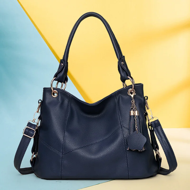 Женская сумка из искусственной кожи, роскошная дизайнерская Высококачественная сумка на плечо с кисточками, модная повседневная Вместительная женская сумка ZD1414 - Цвет: Dark Blue