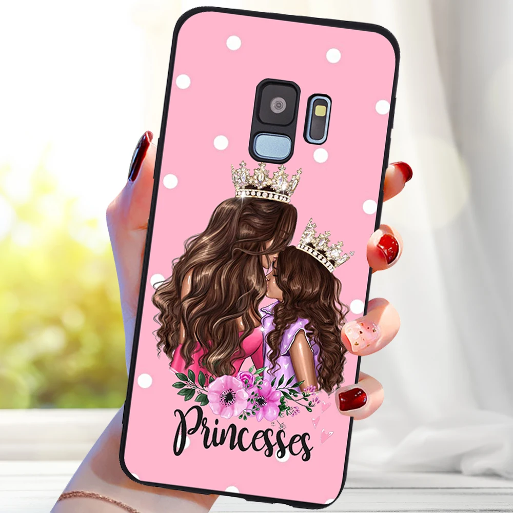 Каштановые волосы для малыша и мамы; для девочек для samsung Galaxy S6 S7 край S8 S9 S10 Plus Note 8, 9, 10, A30 A40 A50 A60 A70 M10 M20 чехол Крышка
