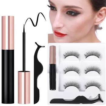 

3 Pairs Magnetic Eyelashes With 1 Pc Magnetic Eyeliner and Tweezer Set Makeup Beauty Extension Tool 3D Mink Hair False Eyelashes
