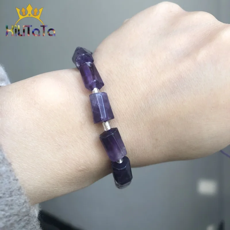 Natural Faceted Purple Amethysts Stone Beads Cylinder Spacer Beads For Jewelry DIY Making Bracelet Necklace Accessories 7.5”