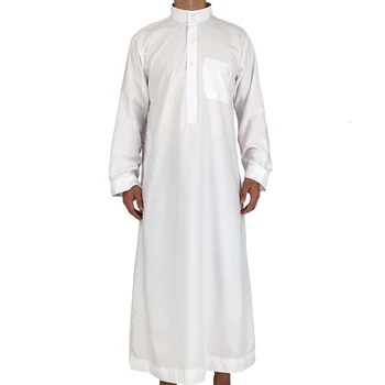 White Long Sleeve Islamic Men Clothing Jubba Thobe Abaya Dubai Saudi Arabia Traditional Ramadan Kurta