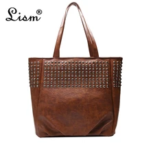 Для женщин Повседневное сумка модные сумки на плечо известный бренд из искусственной кожи Винтаж заклёпки Bolsos Mujer большой ёмкость