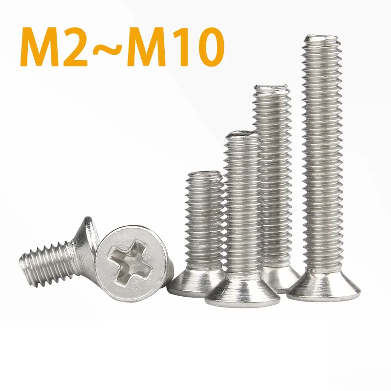 

2~50 M2 M2.5 M3 M3.5 M4 M5 M6 M8 M10 A2-70 304 Stainless Steel GB819 Cross Phillips Flat Countersunk Head Screw Bolts For Laptop