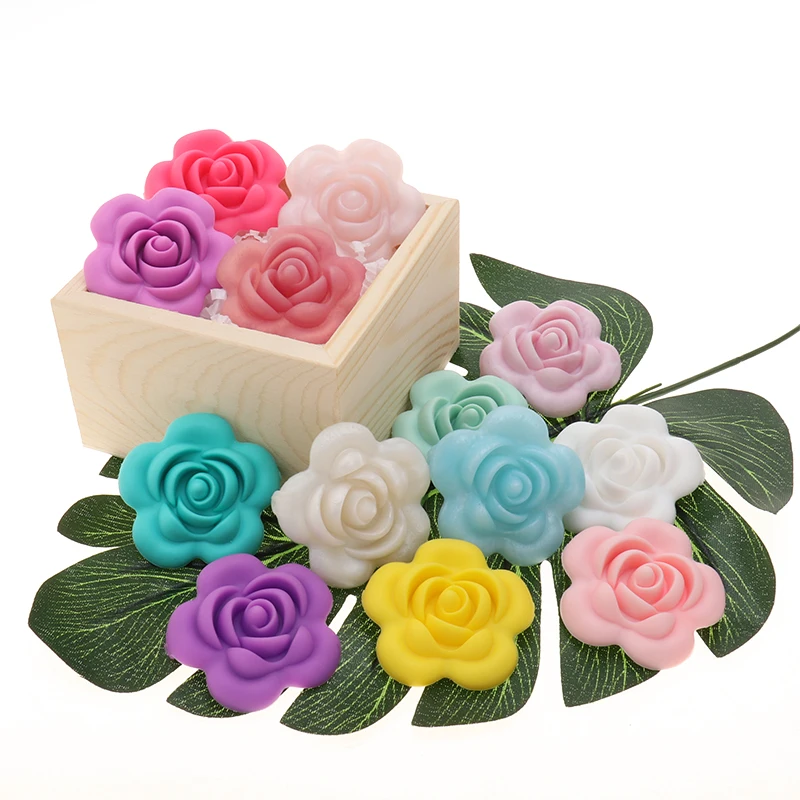 ATOB 10 개  젖니 비즈 꽃  실리콘 Teethers Bpa 무료 Diy 베이비 케어 씹기 목걸이 구슬 실리콘 BPA 무료