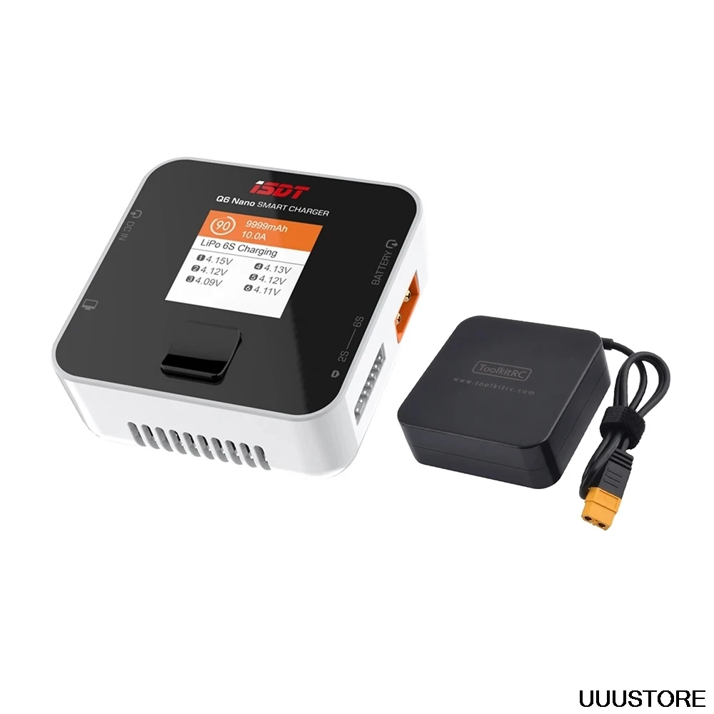 

Зарядное устройство ISDT Q6 Nano BattGo 200 Вт 8A Lipo, белый цвет с блоком питания ToolkitRC EU