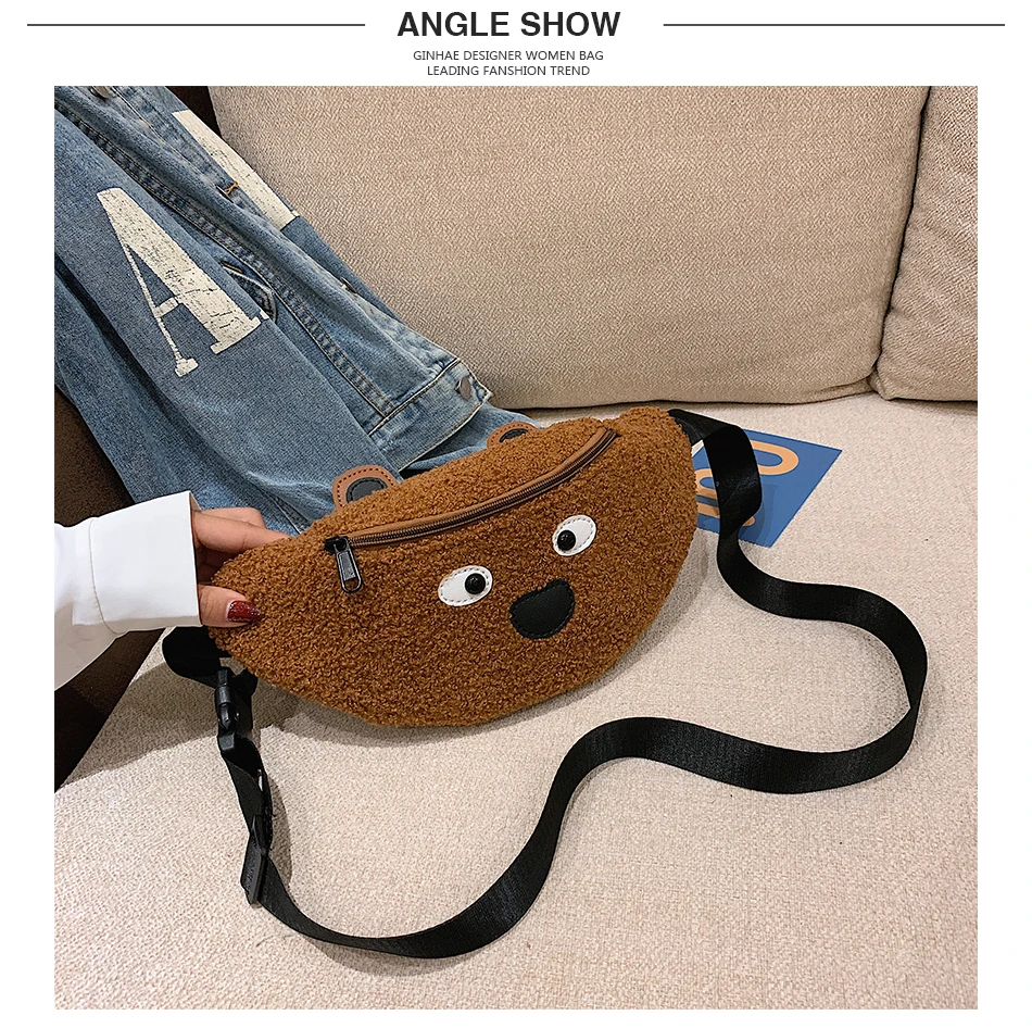 Fashion Suede Patchwork Leather Waist Packs Cartoon Eyes Print Chest Bag Women Personality Shoulder Bag Cute Animal Waist Bag