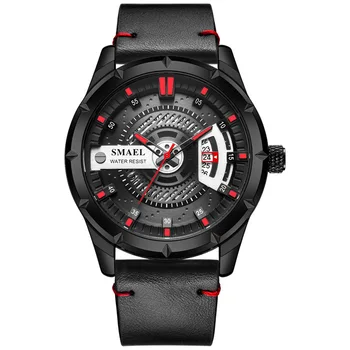

Smael Smill Watch Outdoor Sports Quartz Watch Waterproof Calendar Genuine Leather More Function Men Watch