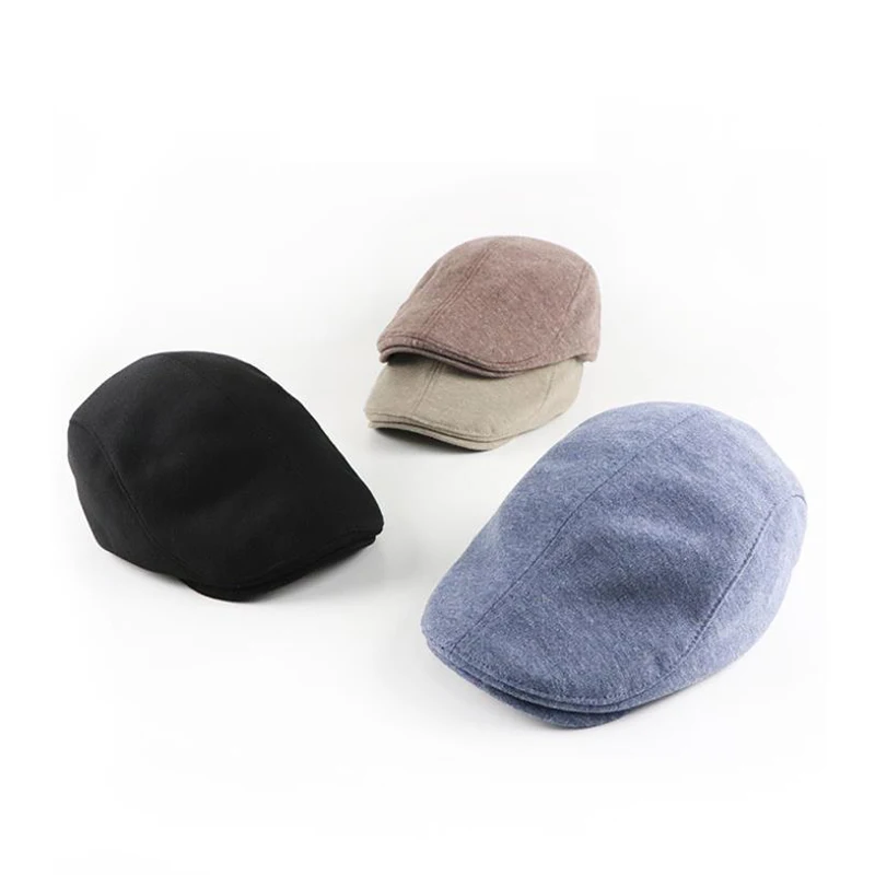[JAMONT] Autumn and winter caps solid color blank men's and women's casual hats retro British painter beret hat elastic adjustm